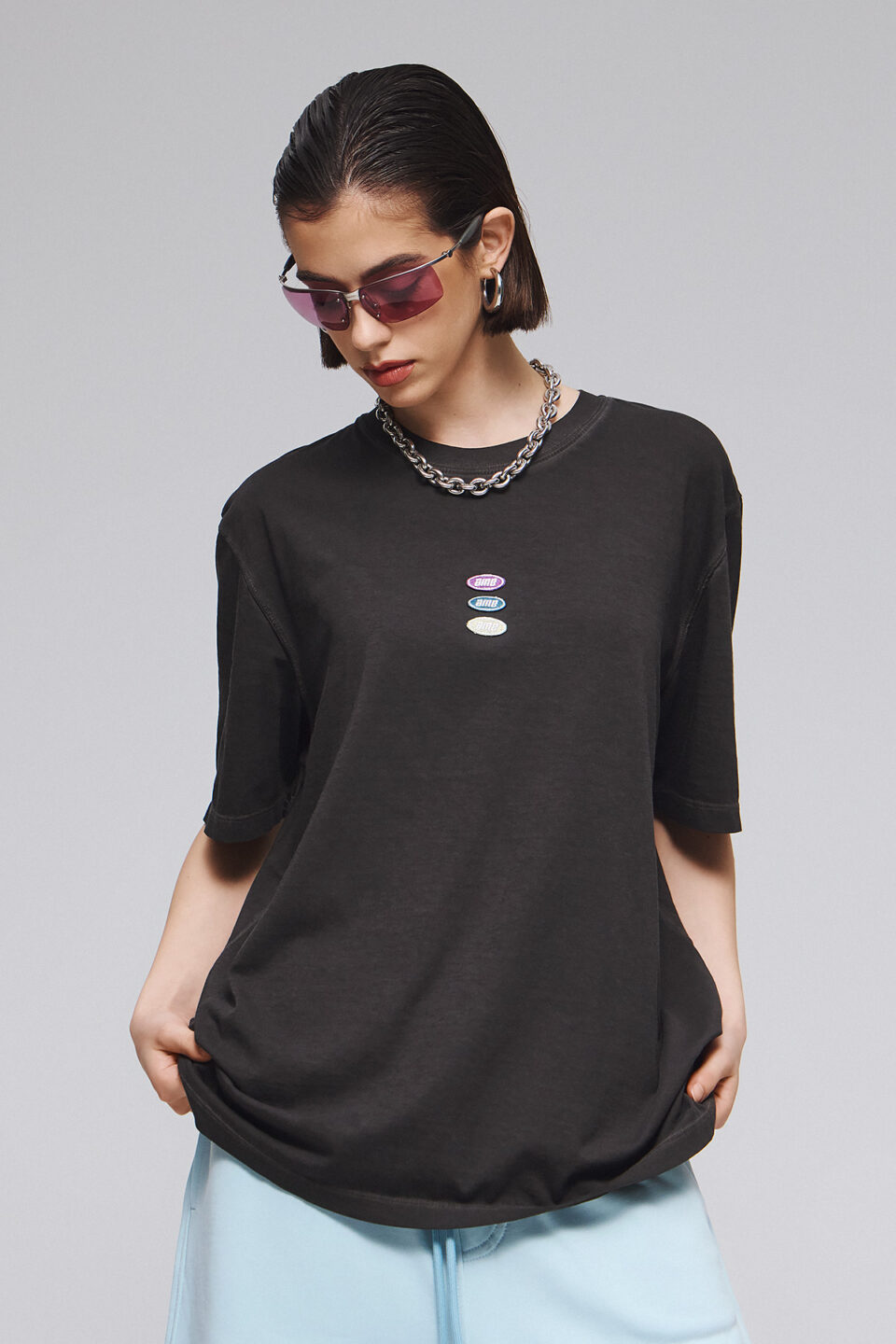 T-SHIRT WITH PATCHES IN BLACK