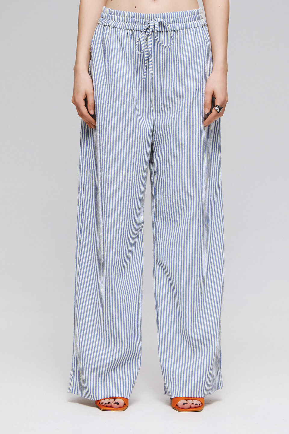RELAXED FIT STRIPED PANTS ON BLUE BASE